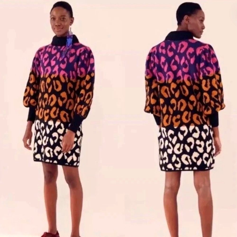 Farm Rio Mixed Leopards Sweater Dress XS NWT - Picture 4 of 9